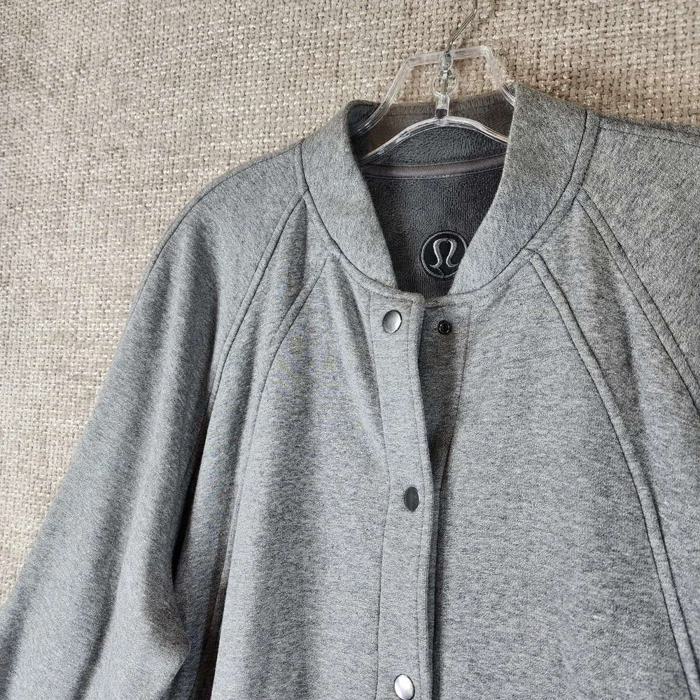 Lululemon Scuba Oversized Varsity Jacket Womens M/L Heathered Grey Plush Lining